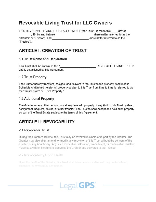 Image showcasing Revocable Living Trust for LLC Owners
